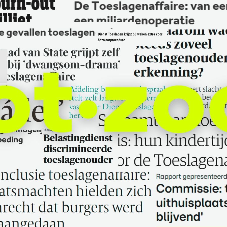 Een beeld samengesteld uit krantenknipsels met daaroverheen de tekst 'rotzooi'